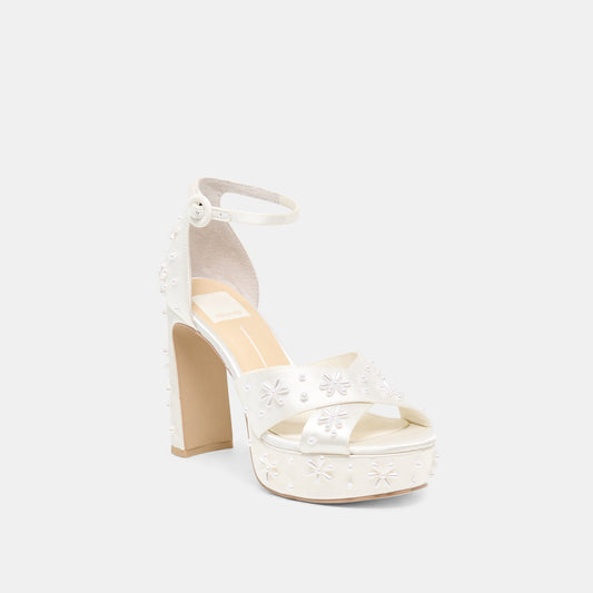POPPY PEARL HEELS WHITE SATIN
