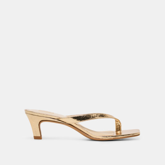 RAMIA Gold Distressed Leather Thong Heels | Dolce Vita
