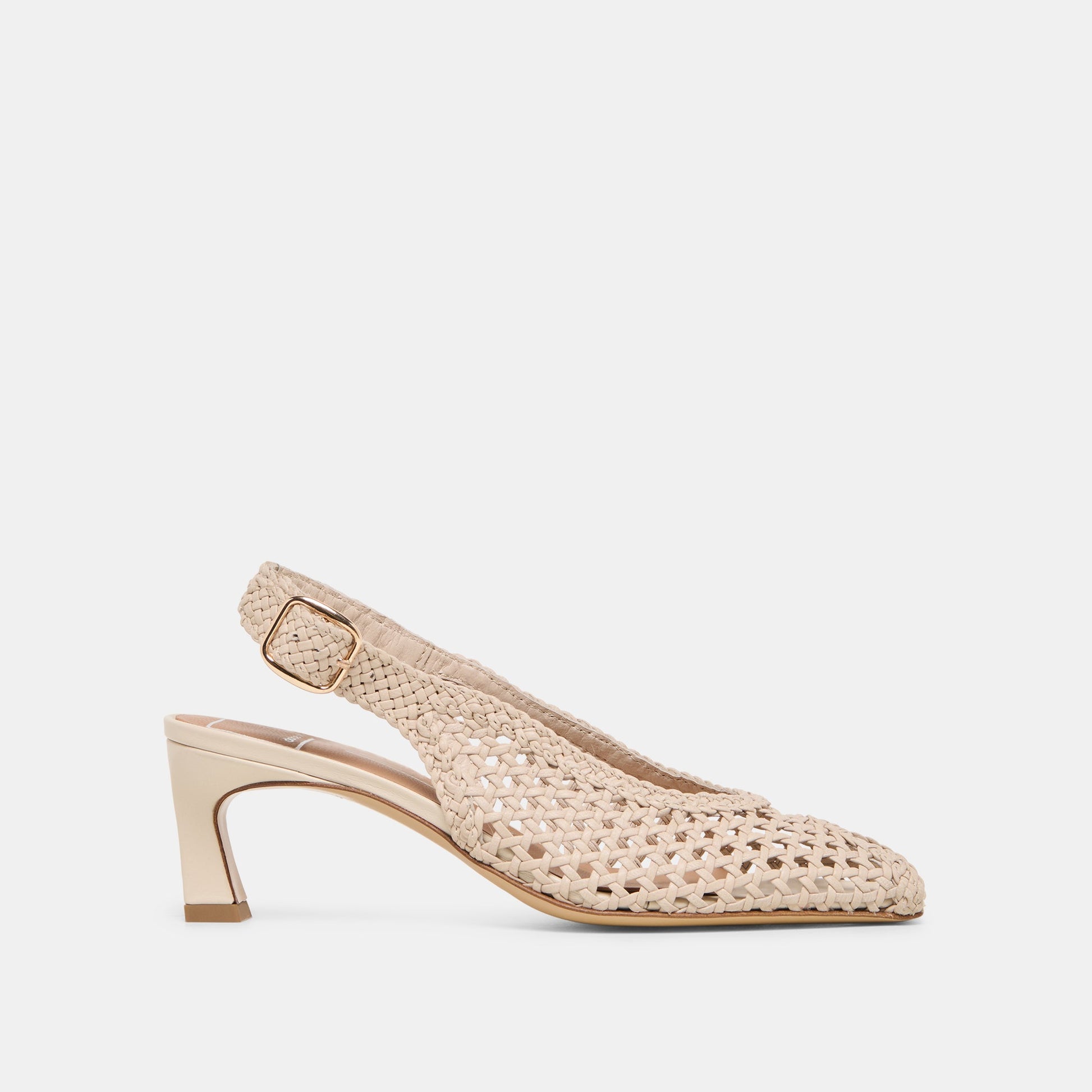 REMLA Bone Woven Leather Peep-Toe Kitten Heel | Dolce Vita