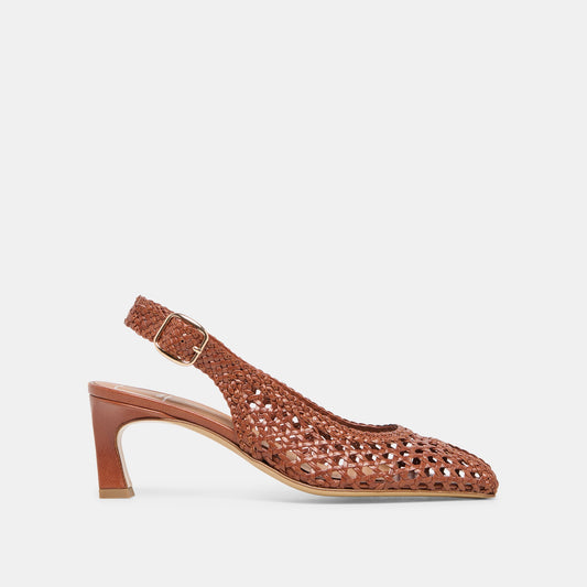 REMLA Tan Woven Leather Peep-Toe Kitten Heel | Dolce Vita