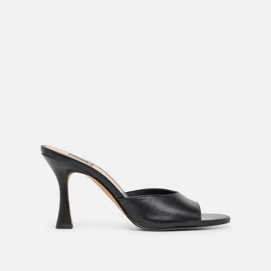 ROSHA Black Leather Open-Toe Mule Heels | Dolce Vita