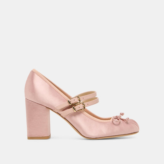 TIARAH Lt Blush Satin Ballet Block Heels | Dolce Vita