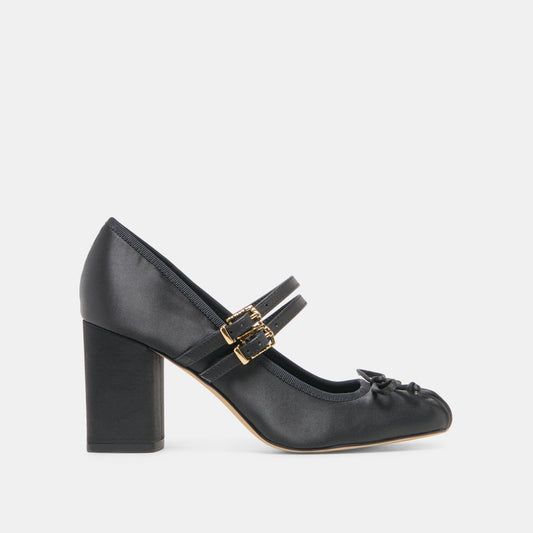 TIARAH Onyx Satin Ballet Block Heels | Dolce Vita