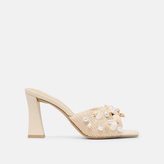 Tylah Oatmeal Beaded Raffia Heels | Dolce Vita