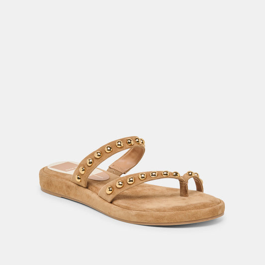 AMARY STUD SANDALS LT BROWN SUEDE