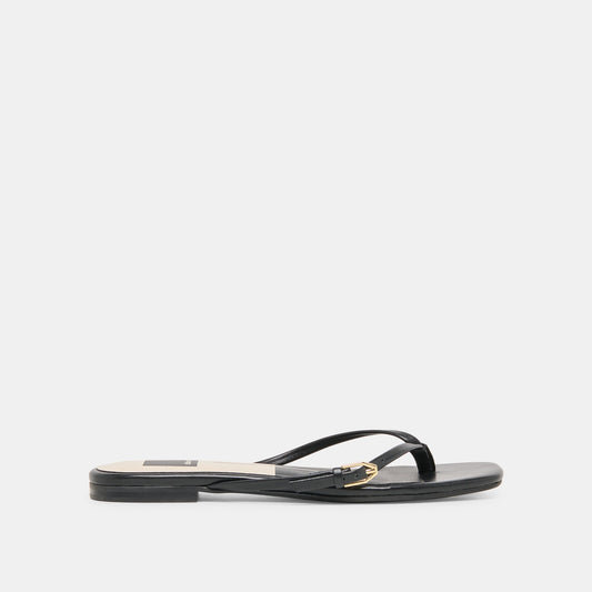 MALTA Black Leather Buckle Flip-Flop Sandals | Dolce Vita