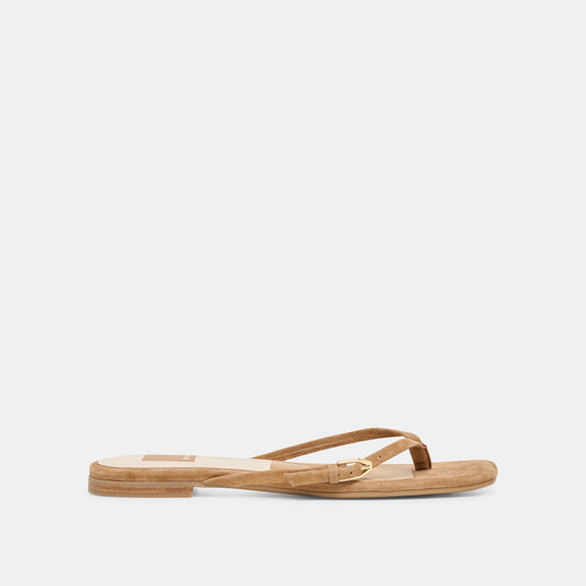 MALTA Lt Brown Suede Buckle Flip-Flop Sandals | Dolce Vita