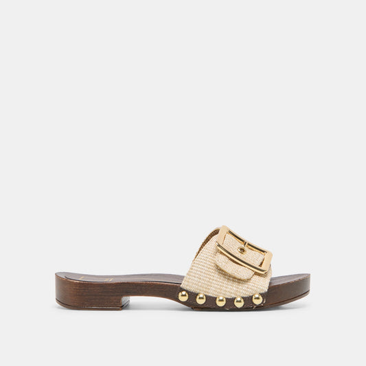 SHERY Natural Raffia Open-Toe Buckle Wood Sole Sandals | Dolce Vita