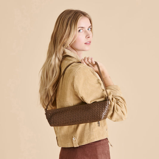 SAVAII WOVEN SHOULDER BAG BROWN WOVEN LEATHER