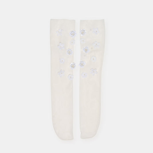 Floral Chiffon White Slouch Socks | Dolce Vita