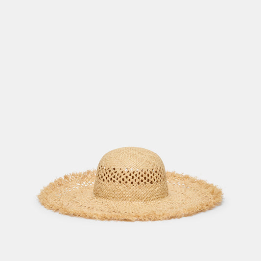 Open Weave Tan Sunhat with Frayed Edge | Dolce Vita